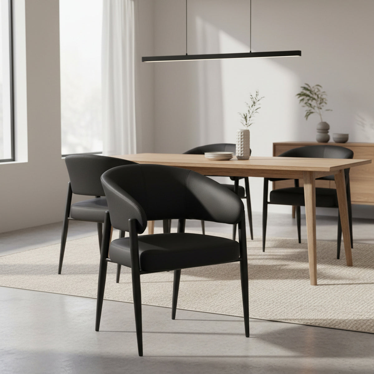 Bronson Dining Chair - Black Faux Leather Textured Upholstery-Dining Chairs-DECOROLALA