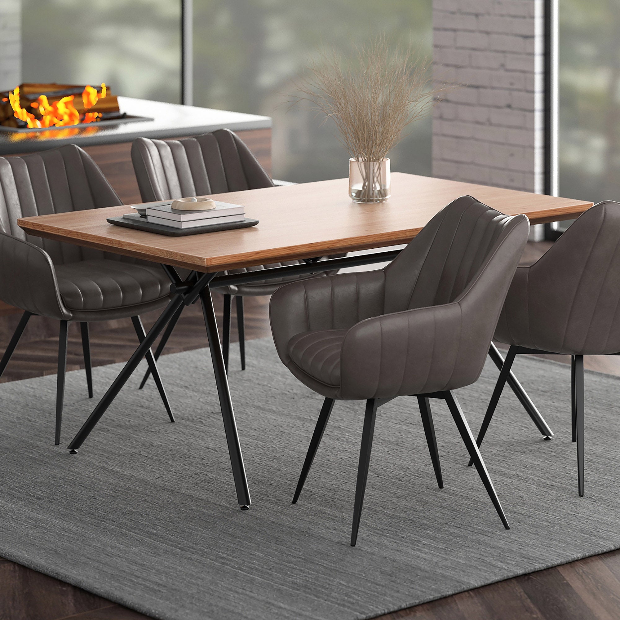 Bronx Dining Table - Natural Wood Grain with Black Metal Base-DECOROLALA