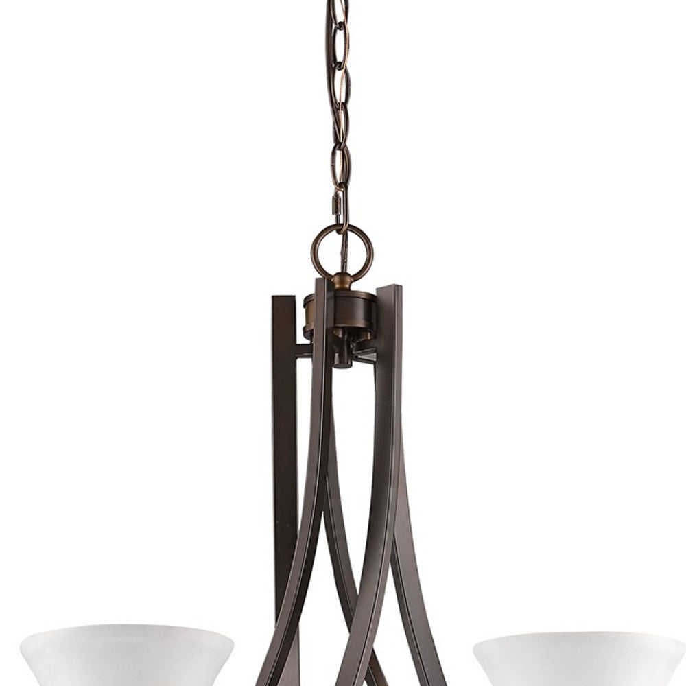 Bronze Candle Style Five Light Frosted Metal Dimmable Chandelier With White Shades-Chandeliers-DECOROLALA