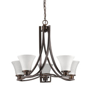 Bronze Candle Style Five Light Frosted Metal Dimmable Chandelier With White Shades-Chandeliers-DECOROLALA