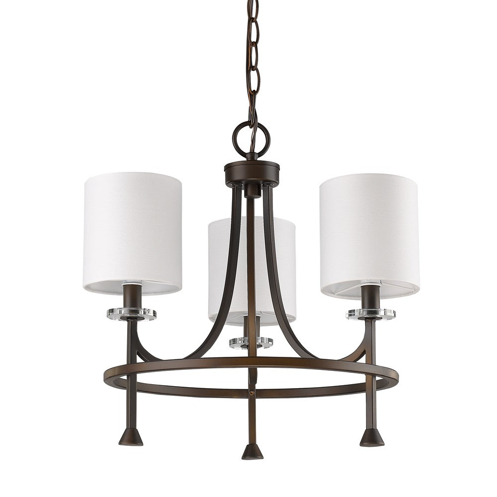 Bronze Candle Style Three Light Metal Dimmable Chandelier With White Shades-Chandeliers-DECOROLALA