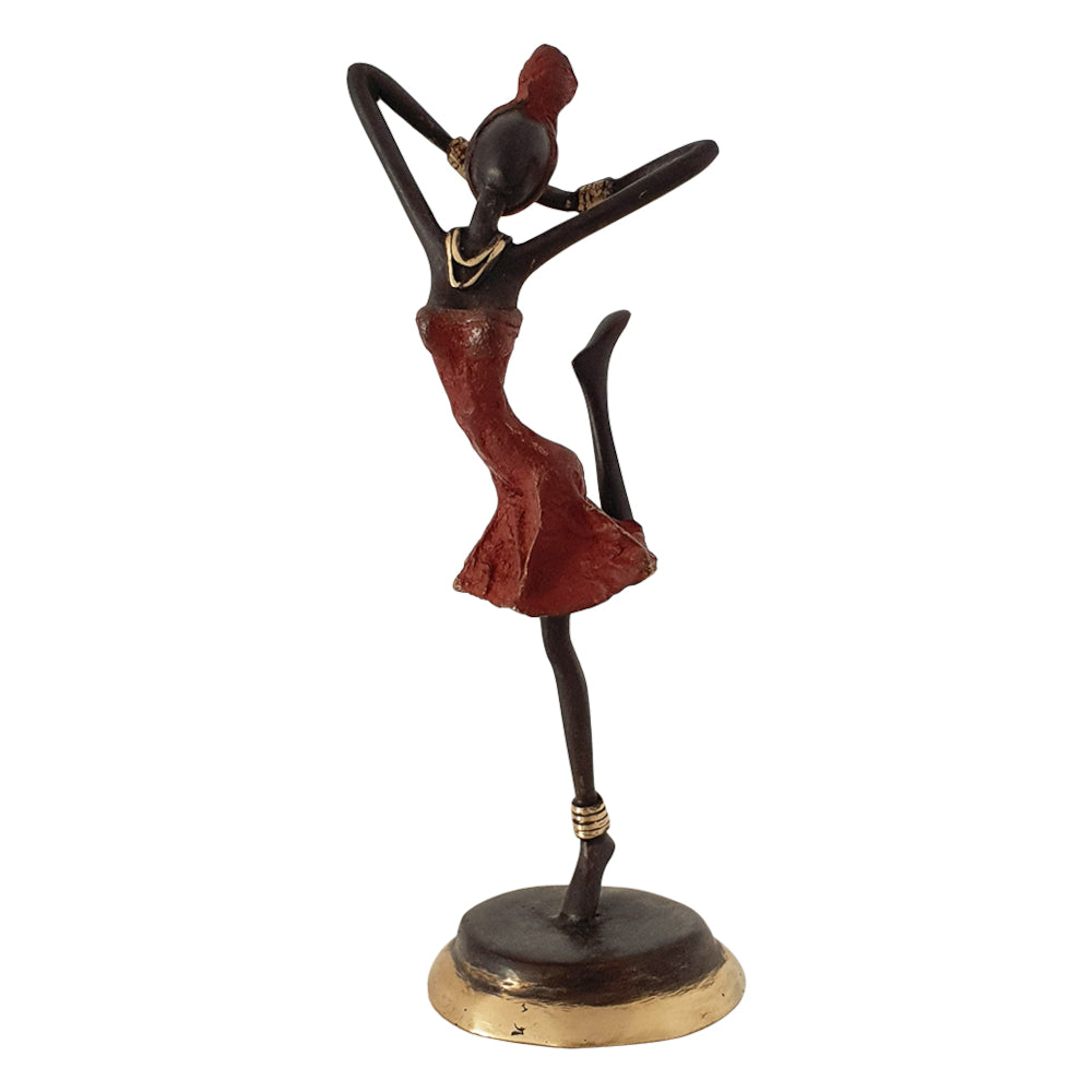 Bronze Figurine of an African Dancer in Red Dress-Sculptures-DECOROLALA