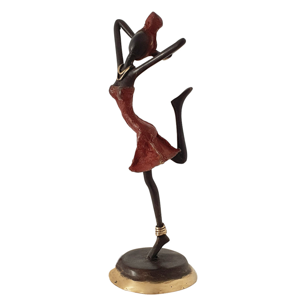 Bronze Figurine of an African Dancer in Red Dress-Sculptures-DECOROLALA