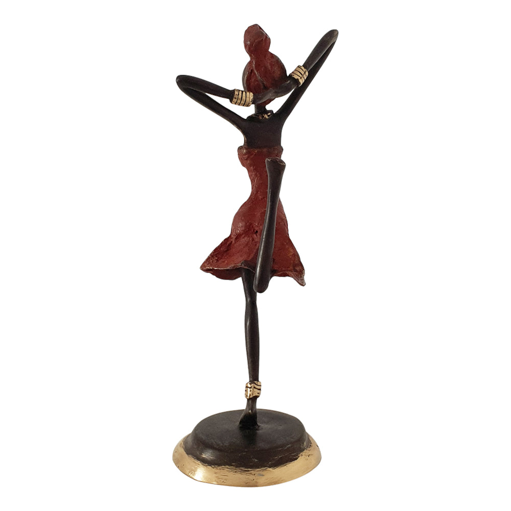 Bronze Figurine of an African Dancer in Red Dress-Sculptures-DECOROLALA