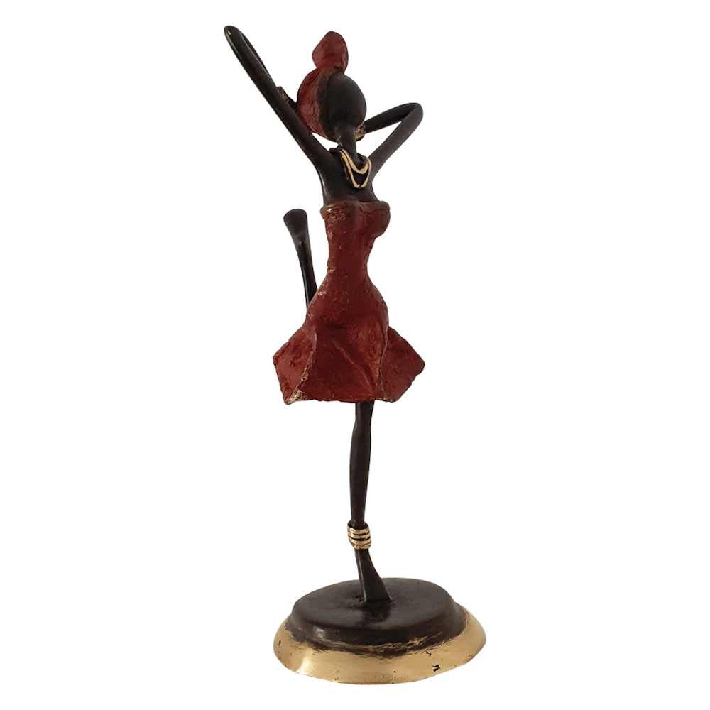 Bronze Figurine of an African Dancer in Red Dress-Sculptures-DECOROLALA