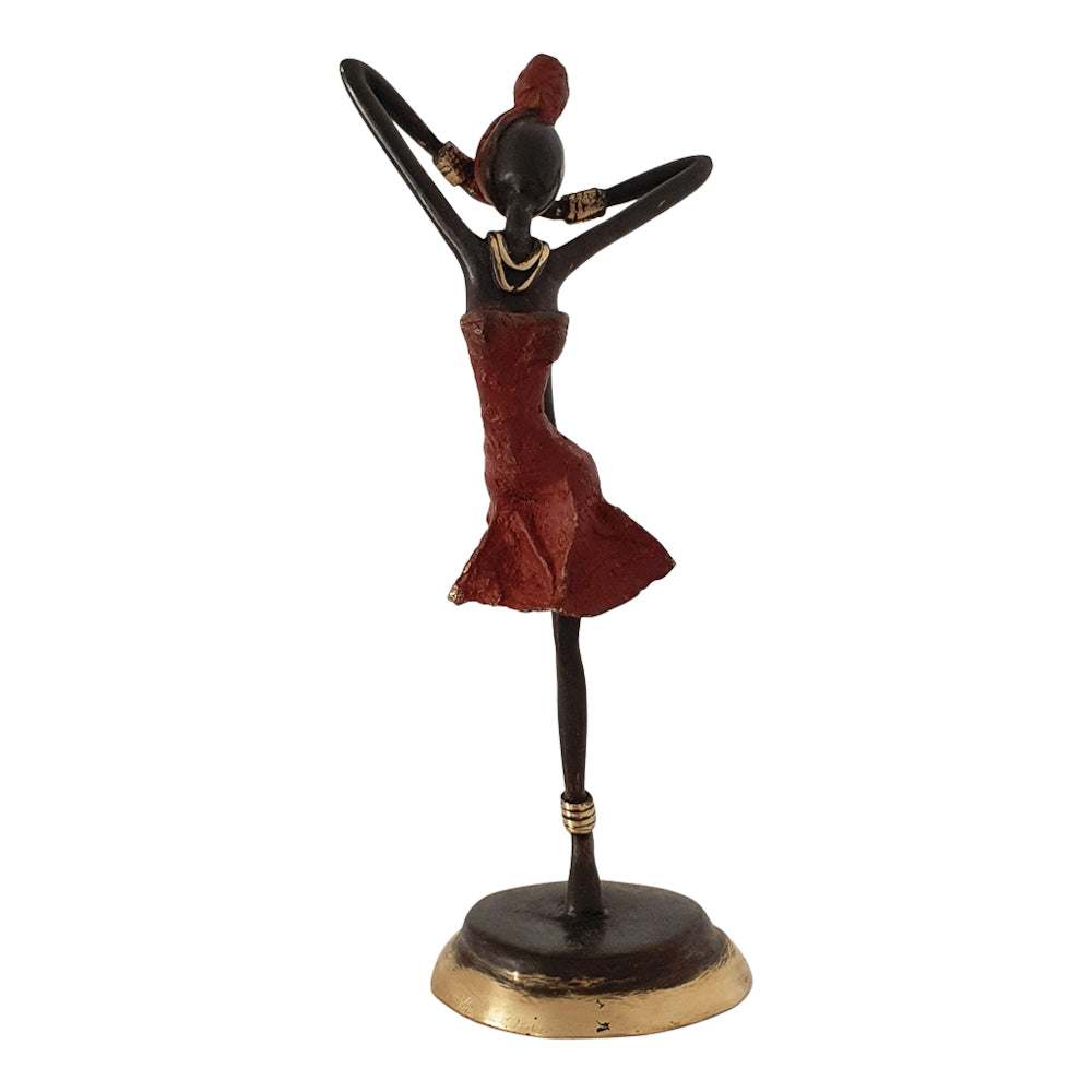 Bronze Figurine of an African Dancer in Red Dress-Sculptures-DECOROLALA