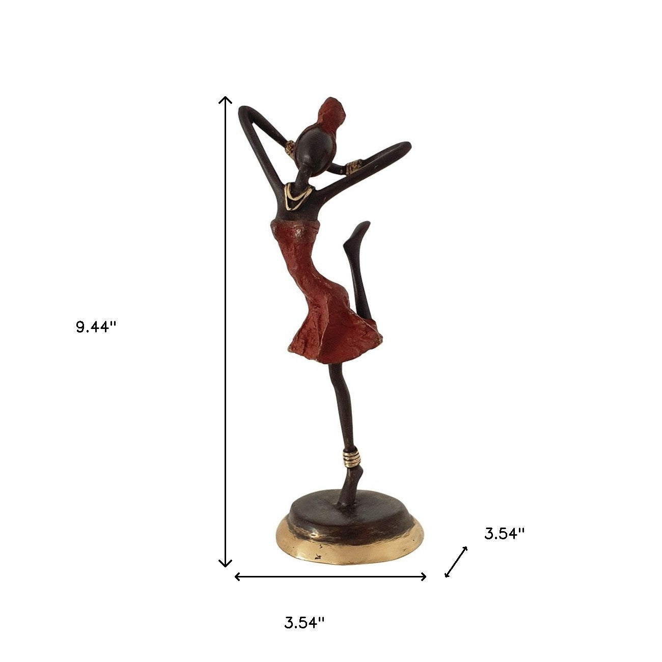 Bronze Figurine of an African Dancer in Red Dress-Sculptures-DECOROLALA