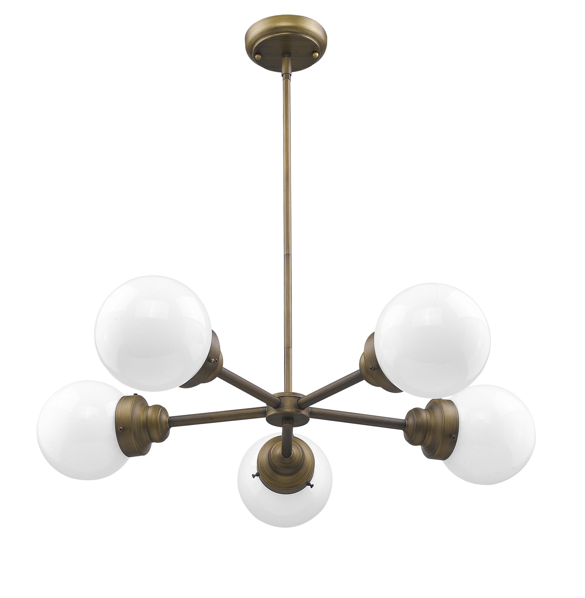 Bronze Five Light Metal Dimmable Chandelier With White Shades-Chandeliers-DECOROLALA