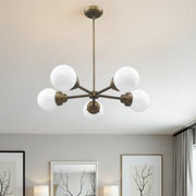 Bronze Five Light Metal Dimmable Chandelier With White Shades-Chandeliers-DECOROLALA
