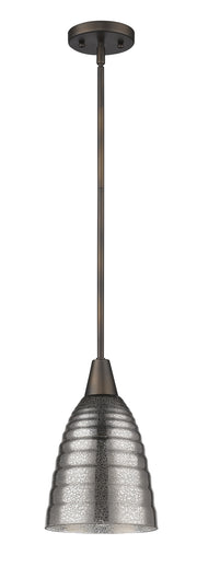 Bronze Hanging Light with Ribbed Pebbled Glass Shade-Chandeliers-DECOROLALA