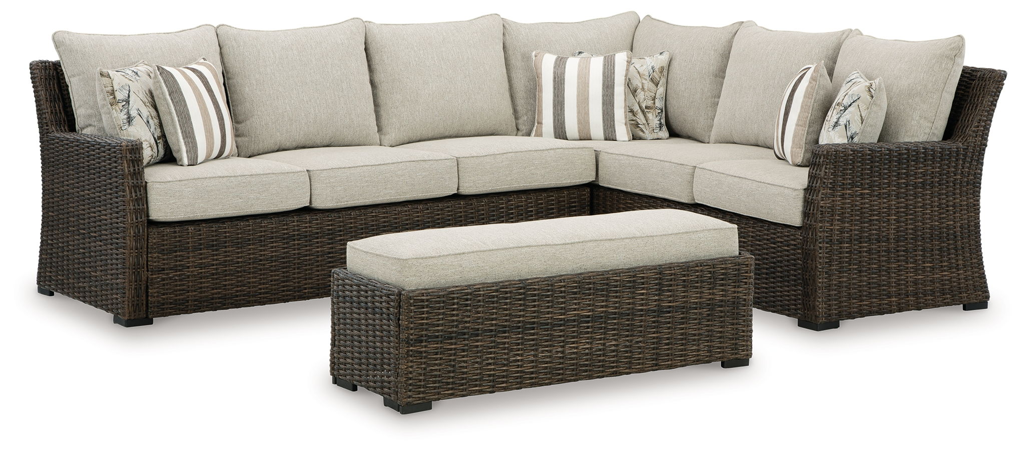 Brook Ranch Outdoor Sectional Set 3pc - Brown-3 Piece Outdoor Sets-DECOROLALA