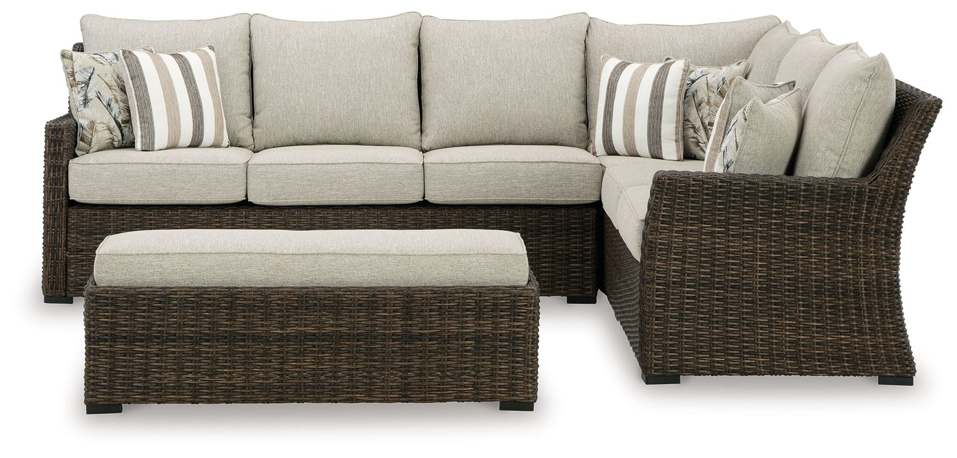 Brook Ranch Outdoor Sectional Set 3pc - Brown-3 Piece Outdoor Sets-DECOROLALA