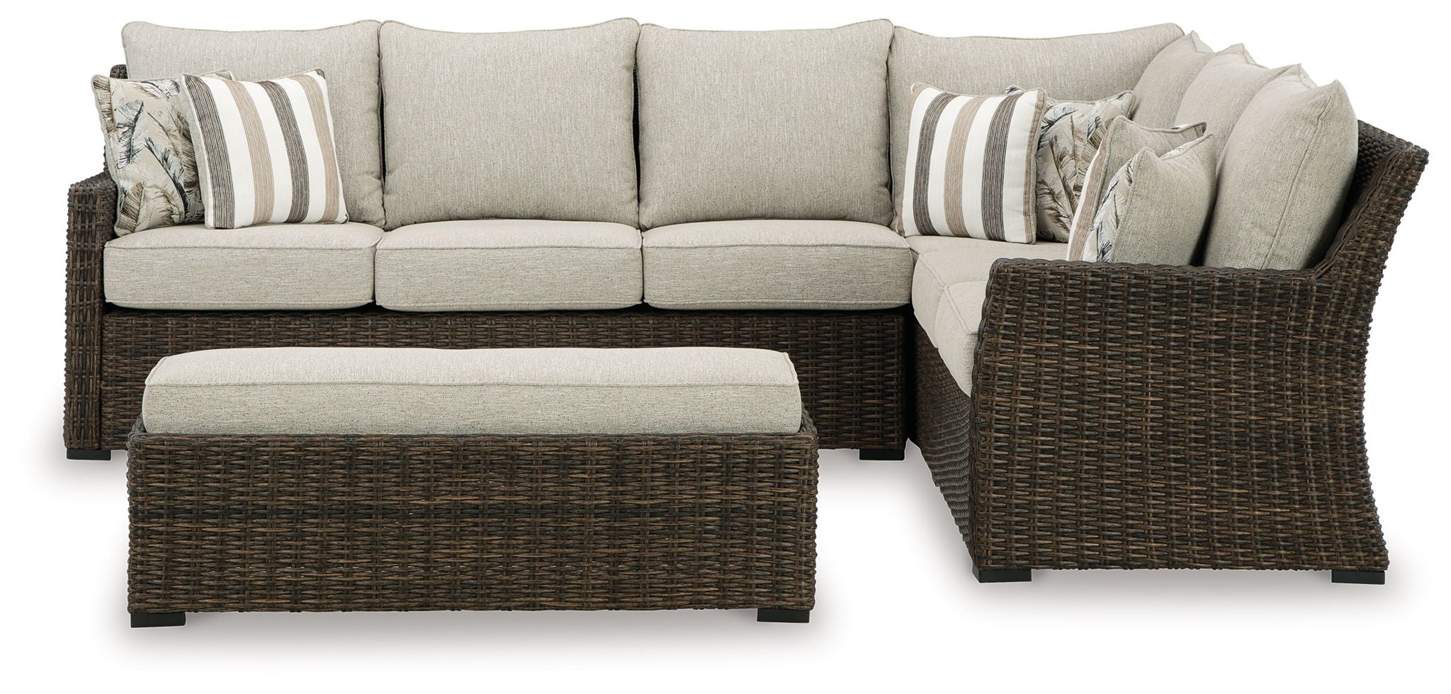 Brook Ranch Outdoor Sectional Set 3pc - Brown-3 Piece Outdoor Sets-DECOROLALA