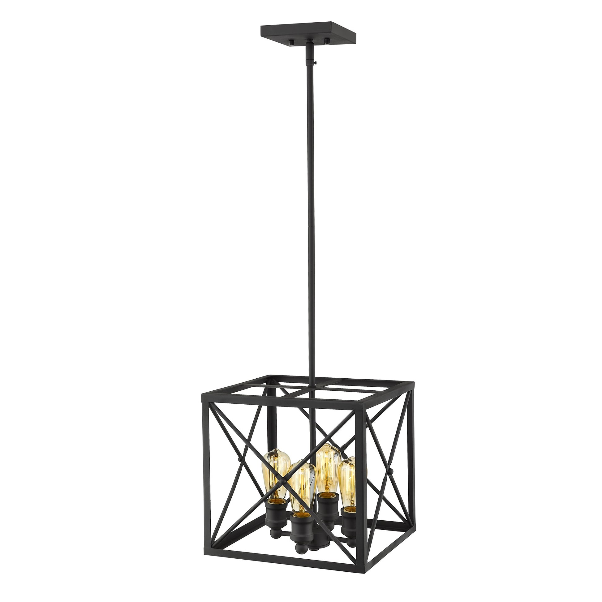 Brooklyn 4-Light Matte Black Pendant With Metal Framework Shade-Pendants-Hanging Lights-DECOROLALA