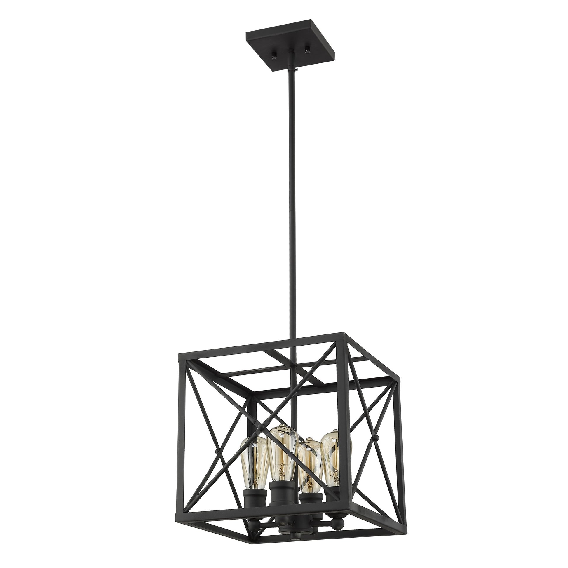 Brooklyn 4-Light Matte Black Pendant With Metal Framework Shade-Pendants-Hanging Lights-DECOROLALA