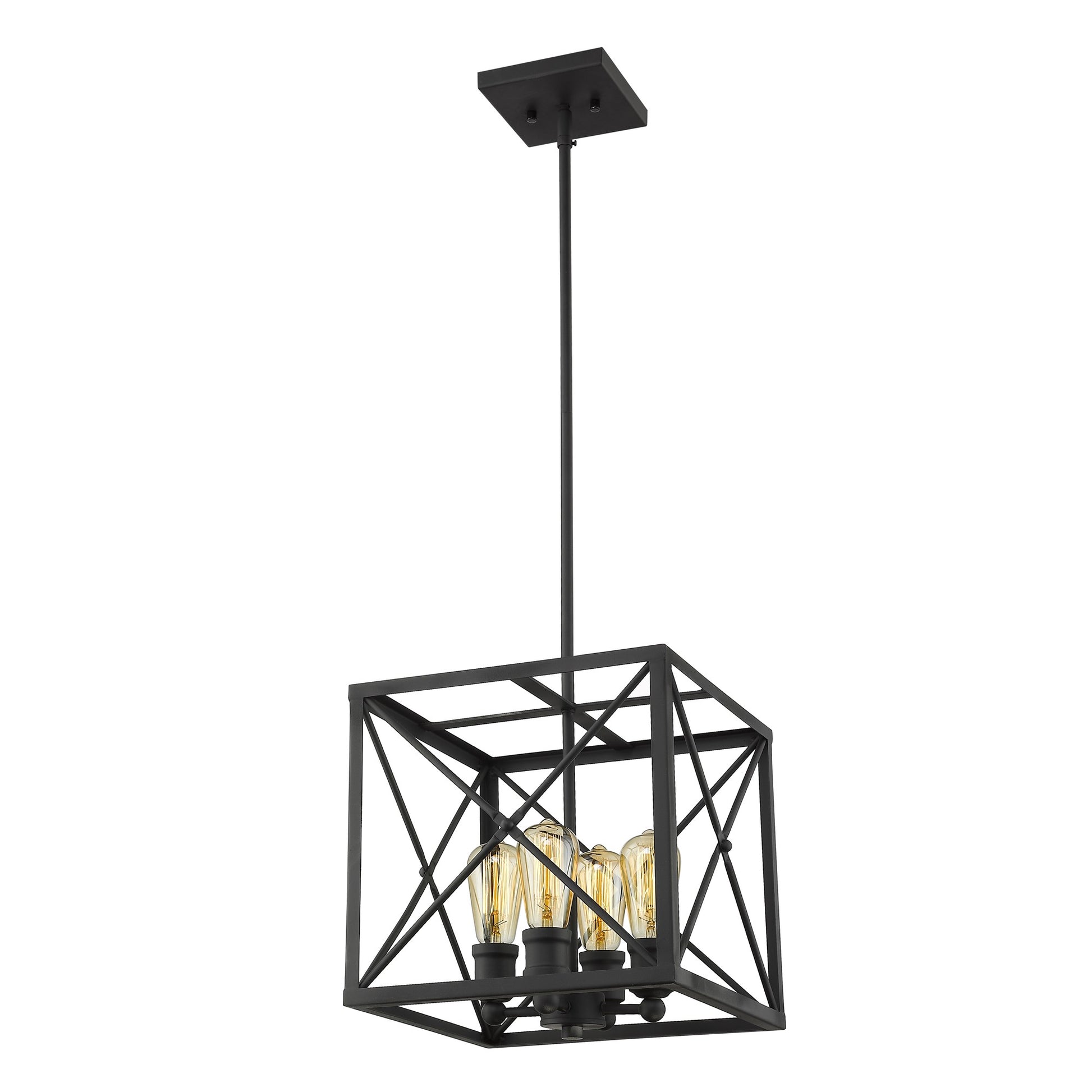 Brooklyn 4-Light Matte Black Pendant With Metal Framework Shade-Pendants-Hanging Lights-DECOROLALA
