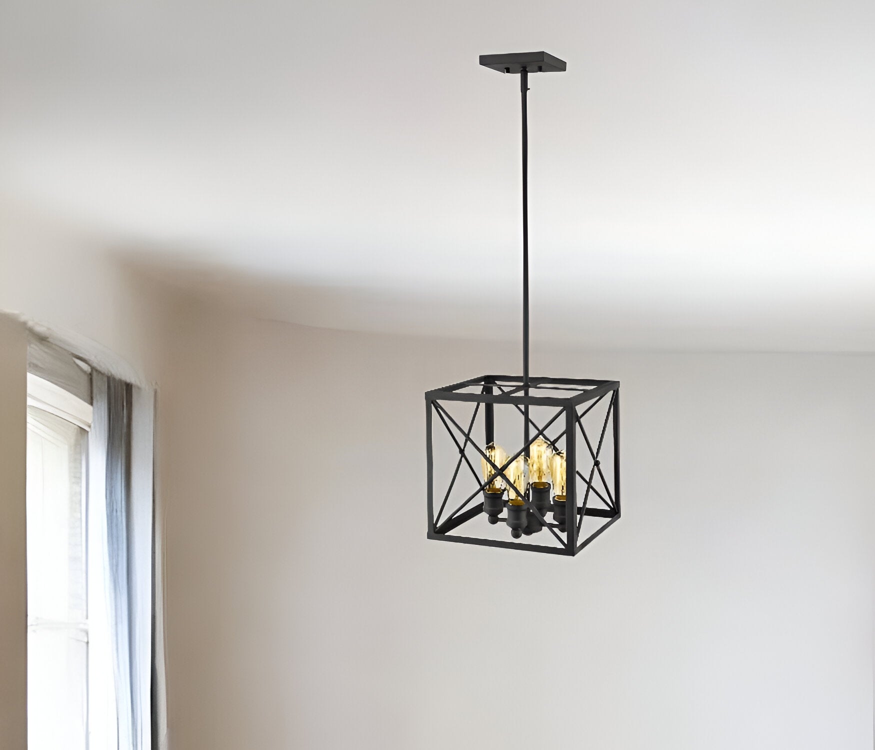 Brooklyn 4-Light Matte Black Pendant With Metal Framework Shade-Pendants-Hanging Lights-DECOROLALA