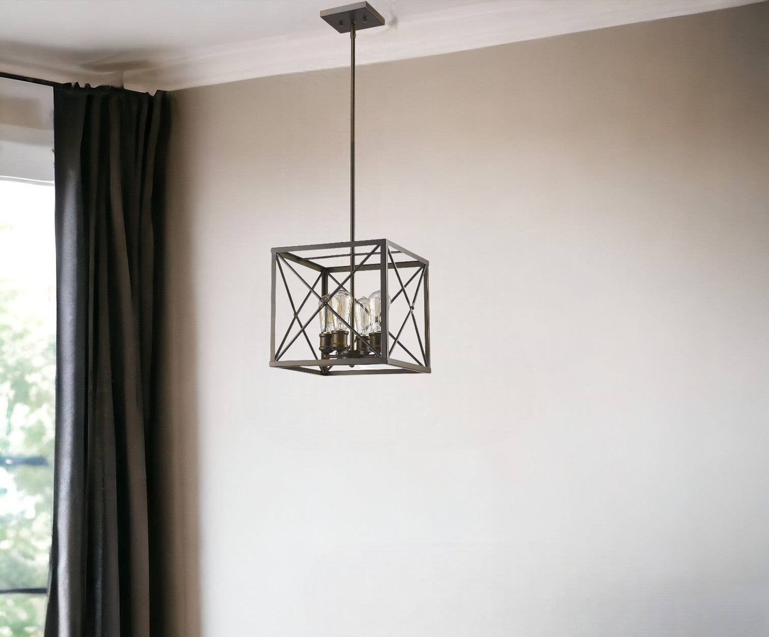 Brooklyn 4-Light Oil-Rubbed Bronze Pendant With Metal Framework Shade-Pendants-Hanging Lights-DECOROLALA