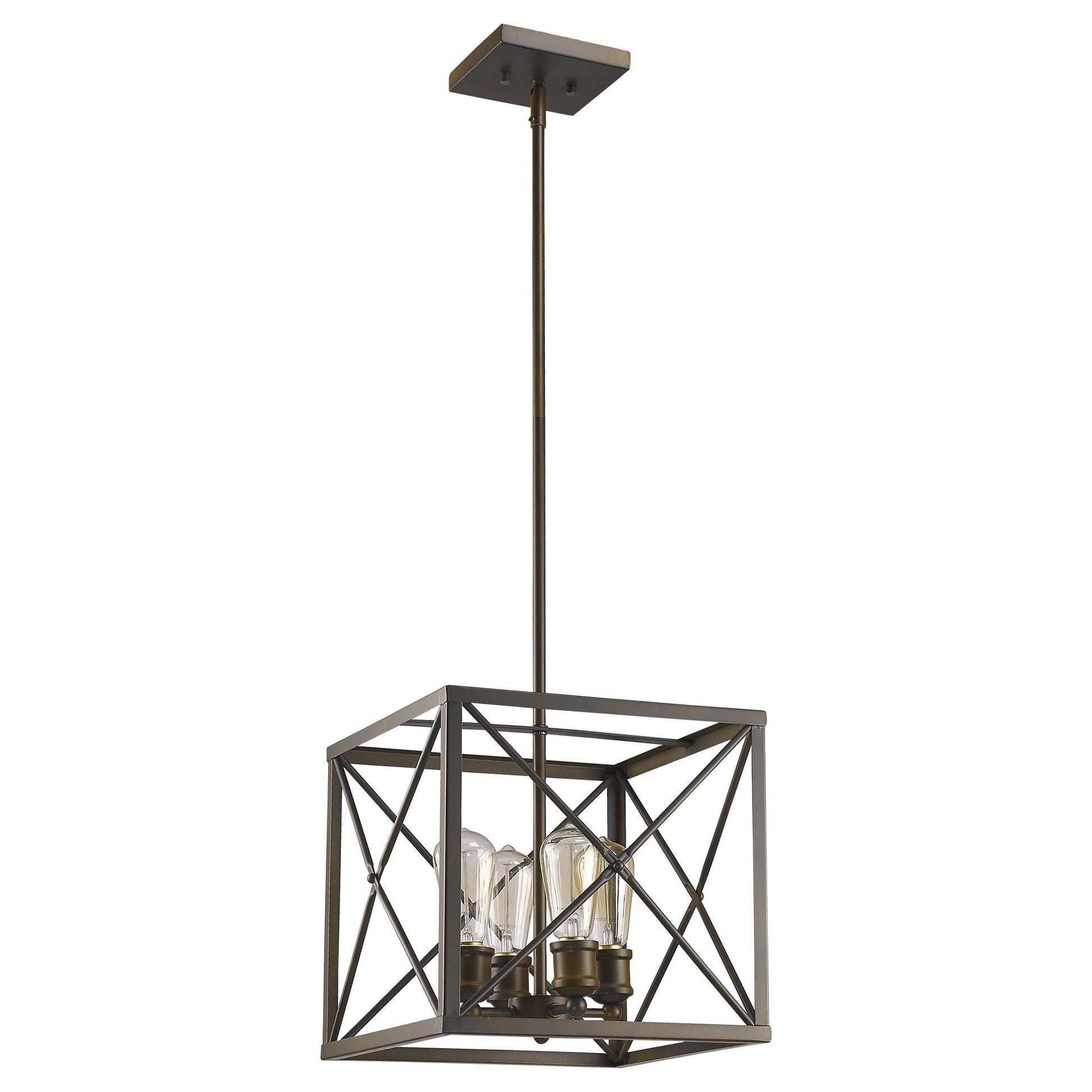 Brooklyn 4-Light Oil-Rubbed Bronze Pendant With Metal Framework Shade-Pendants-Hanging Lights-DECOROLALA