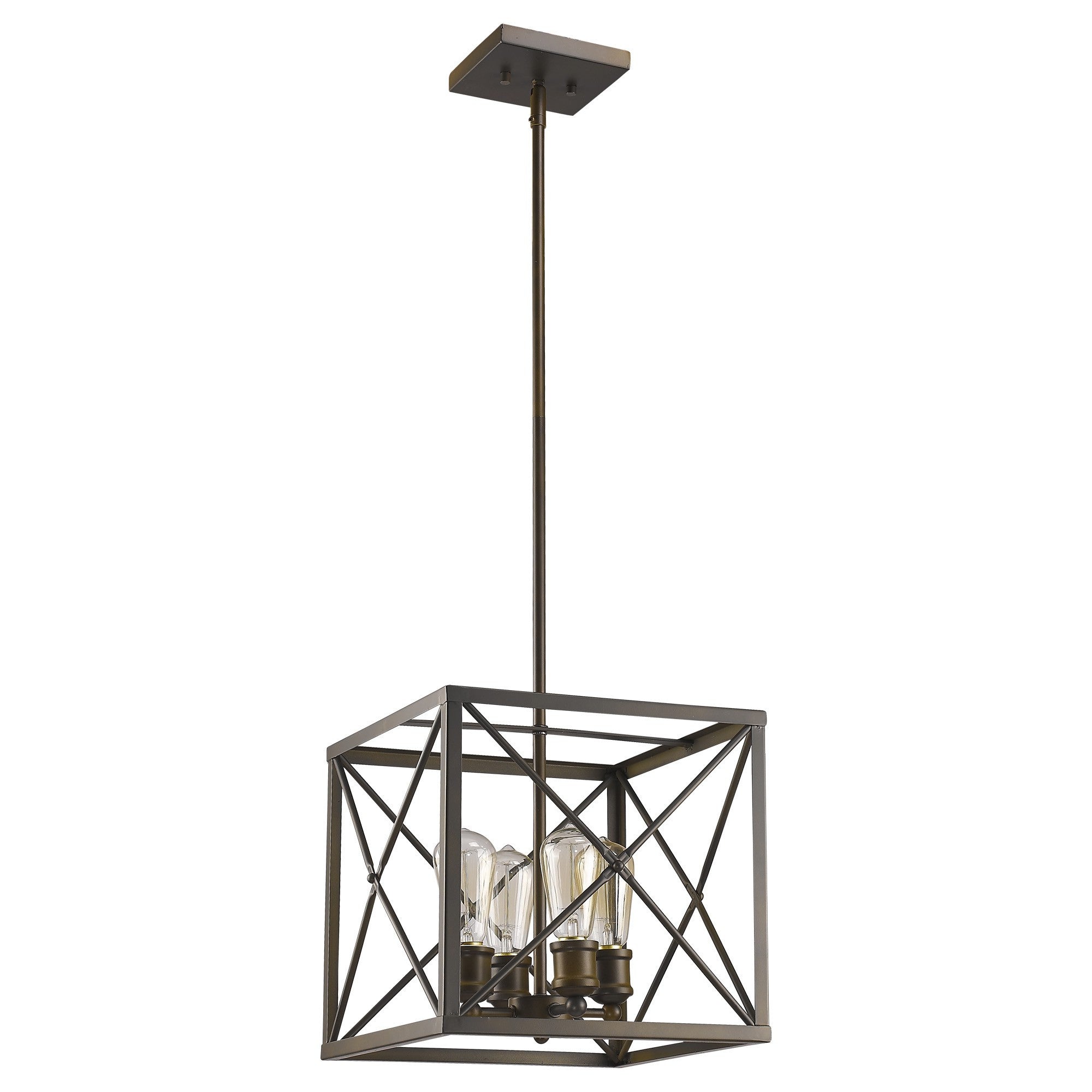Brooklyn 4-Light Oil-Rubbed Bronze Pendant With Metal Framework Shade-Pendants-Hanging Lights-DECOROLALA