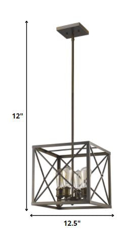 Brooklyn 4-Light Oil-Rubbed Bronze Pendant With Metal Framework Shade-Pendants-Hanging Lights-DECOROLALA