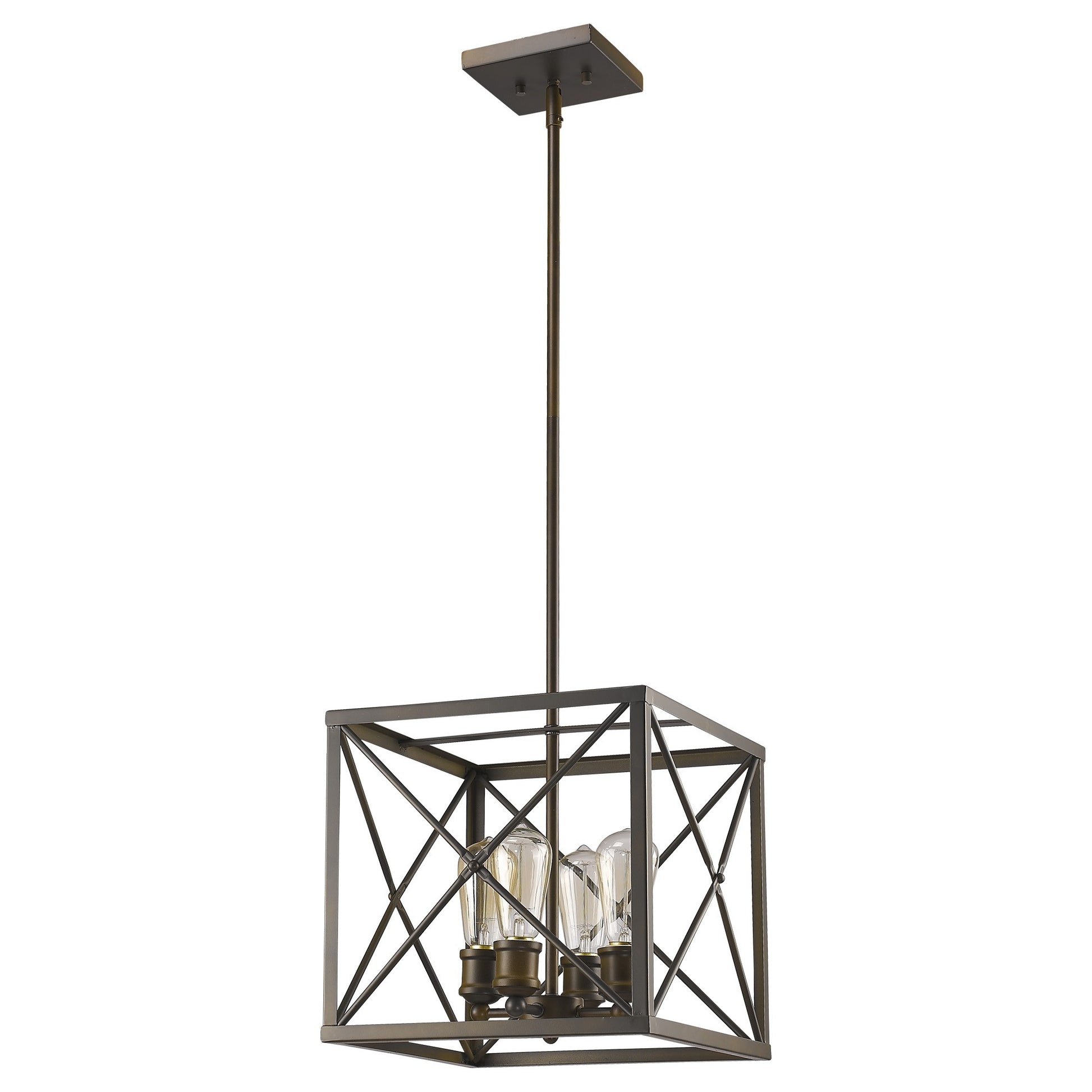 Brooklyn 4-Light Oil-Rubbed Bronze Pendant With Metal Framework Shade-Pendants-Hanging Lights-DECOROLALA