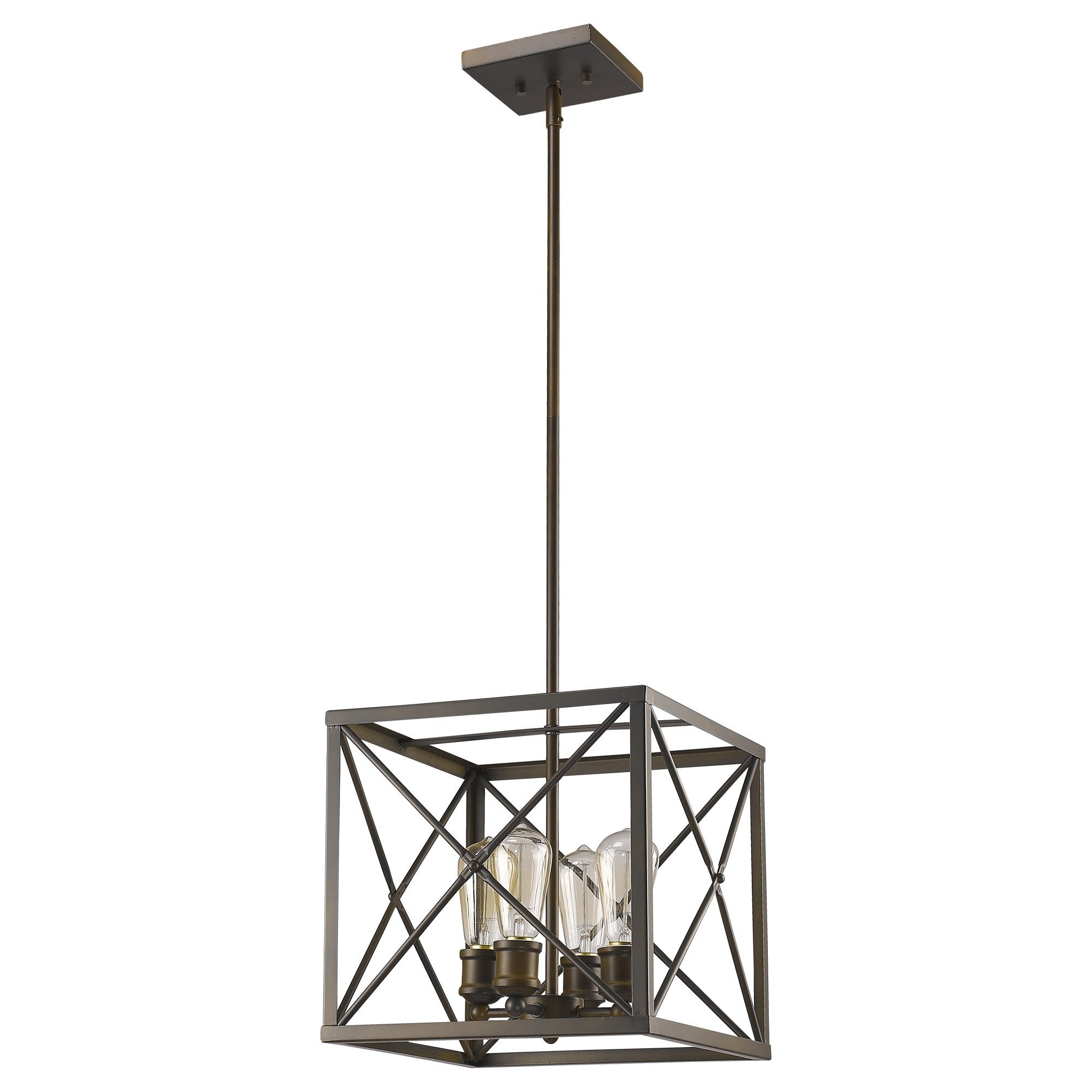 Brooklyn 4-Light Oil-Rubbed Bronze Pendant With Metal Framework Shade-Pendants-Hanging Lights-DECOROLALA