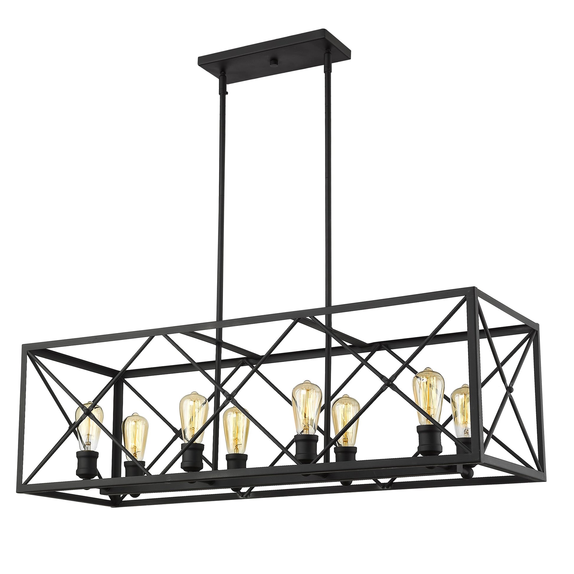 Brooklyn 8-Light Matte Black Island Pendant With Metal Framework Shade-Pendants-Hanging Lights-DECOROLALA