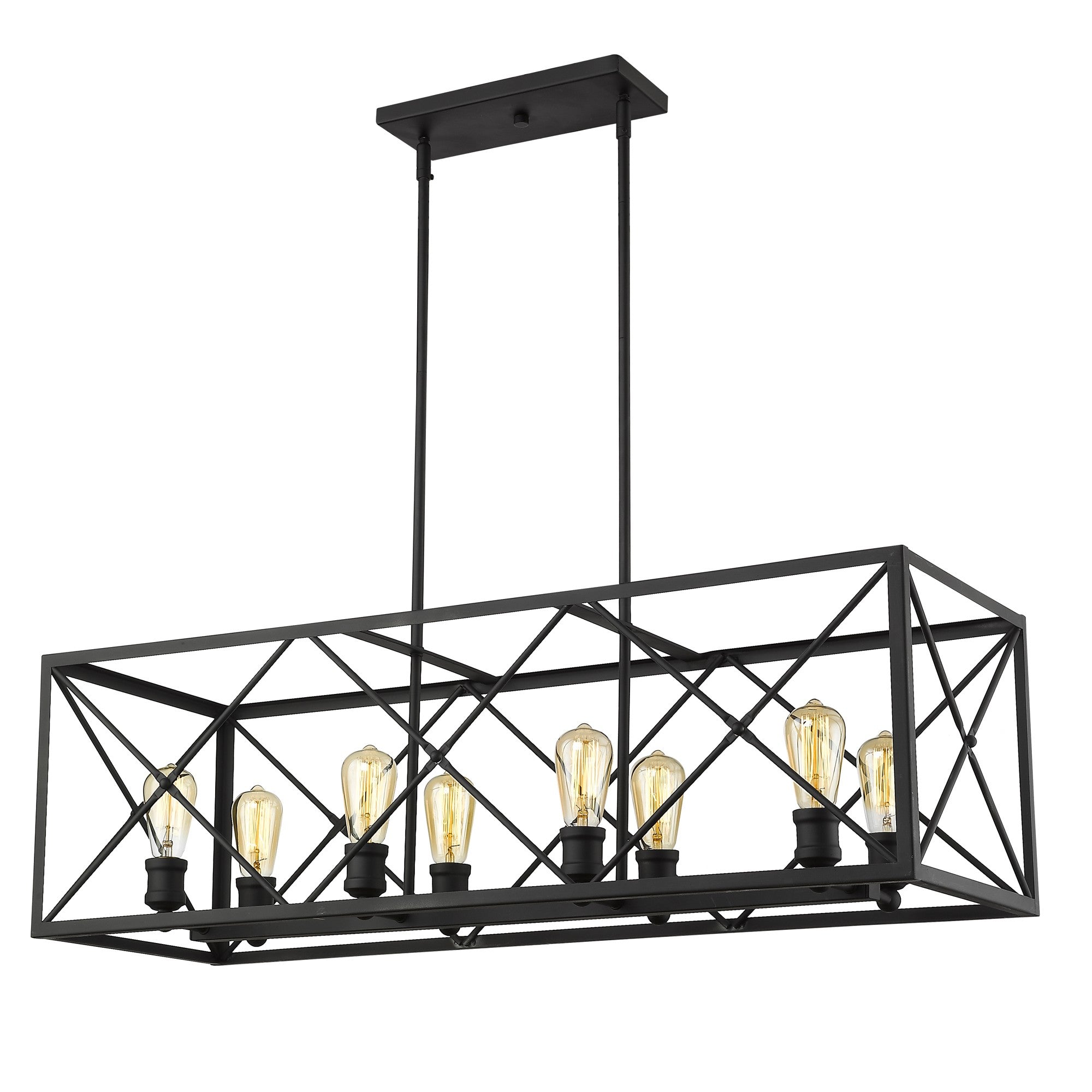 Brooklyn 8-Light Matte Black Island Pendant With Metal Framework Shade-Pendants-Hanging Lights-DECOROLALA