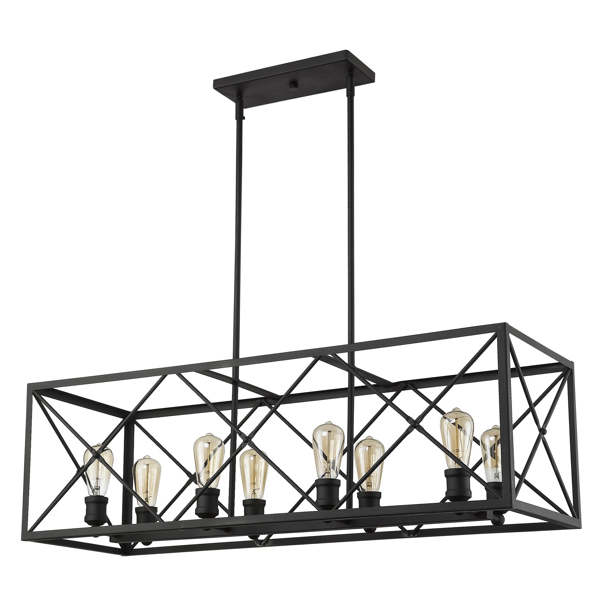 Brooklyn 8-Light Matte Black Island Pendant With Metal Framework Shade-Pendants-Hanging Lights-DECOROLALA