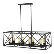 Brooklyn 8-Light Matte Black Island Pendant With Metal Framework Shade-Pendants-Hanging Lights-DECOROLALA
