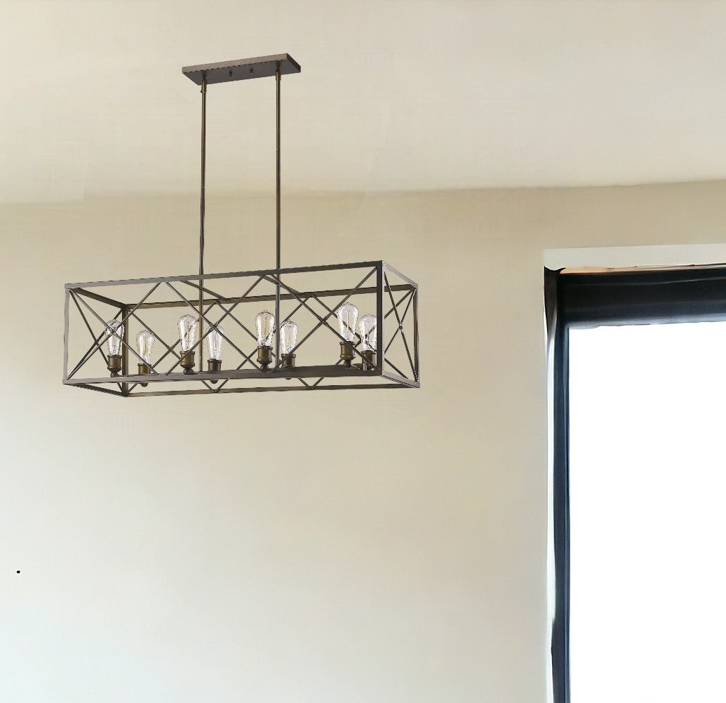 Brooklyn 8-Light Oil-Rubbed Bronze Island Pendant With Metal Framework Shade-Pendants-Hanging Lights-DECOROLALA