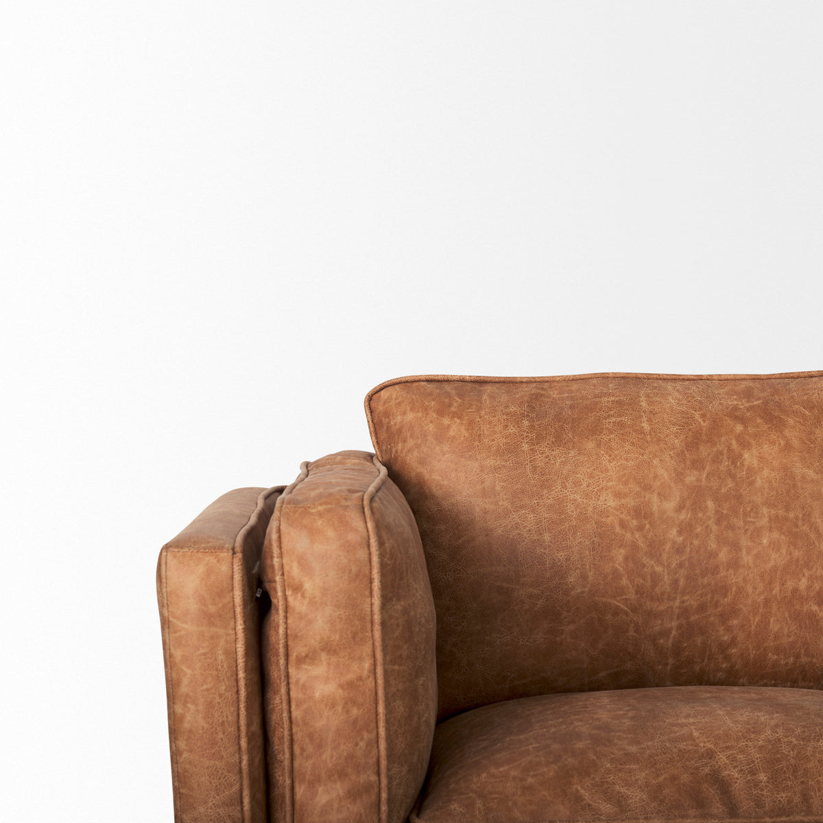 Brooks 90.2L x 34.8W x 33.5H Cognac Brown Faux Leather Three Seater Sofa W/ Medium Brown Wooden Legs-Sofa & Sectionals-DECOROLALA