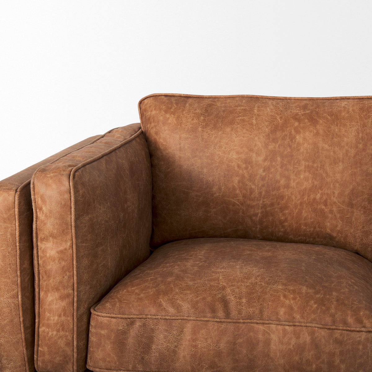 Brooks 90.2L x 34.8W x 33.5H Cognac Brown Faux Leather Three Seater Sofa W/ Medium Brown Wooden Legs-Sofa & Sectionals-DECOROLALA