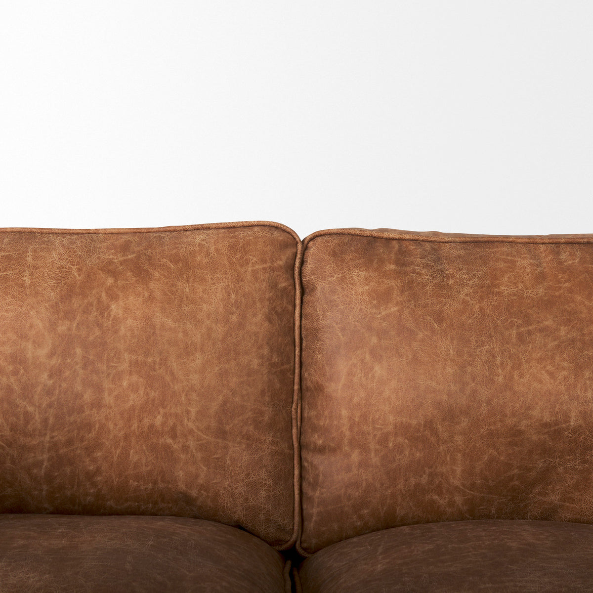 Brooks 90.2L x 34.8W x 33.5H Cognac Brown Faux Leather Three Seater Sofa W/ Medium Brown Wooden Legs-Sofa & Sectionals-DECOROLALA