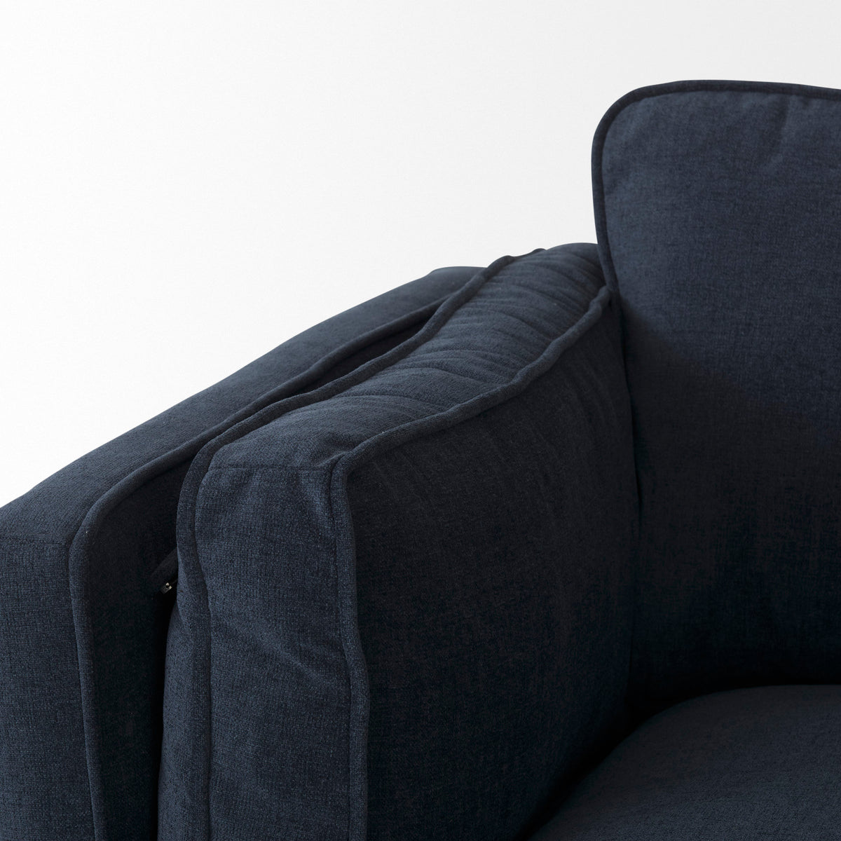 Brooks 90.2L x 34.8W x 33.5H Navy Blue Fabric Three Seater Sofa W/ Medium Brown Wooden Legs-Sofa & Sectionals-DECOROLALA