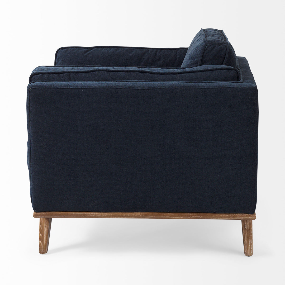 Brooks Navy Blue Fabric Armchair - Medium Brown Wood Legs-Chairs-DECOROLALA