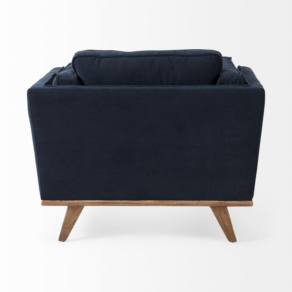 Brooks Navy Blue Fabric Armchair - Medium Brown Wood Legs-Chairs-DECOROLALA
