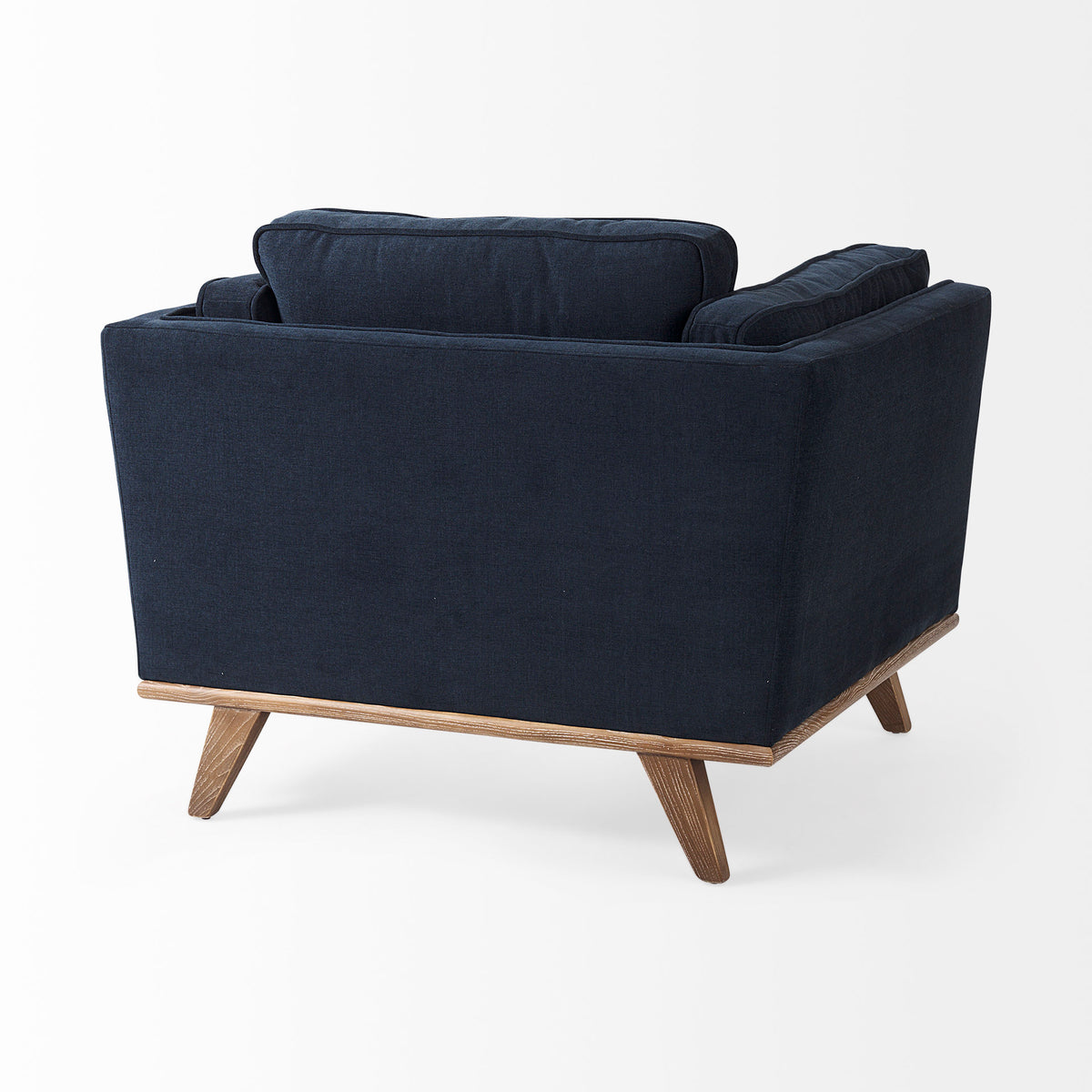 Brooks Navy Blue Fabric Armchair - Medium Brown Wood Legs-Chairs-DECOROLALA