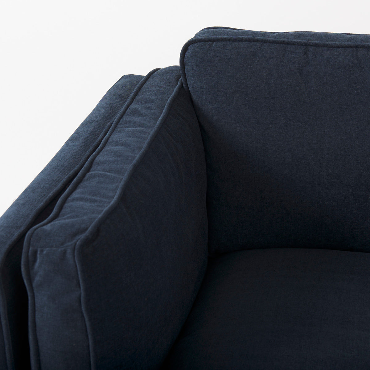 Brooks Navy Blue Fabric Armchair - Medium Brown Wood Legs-Chairs-DECOROLALA