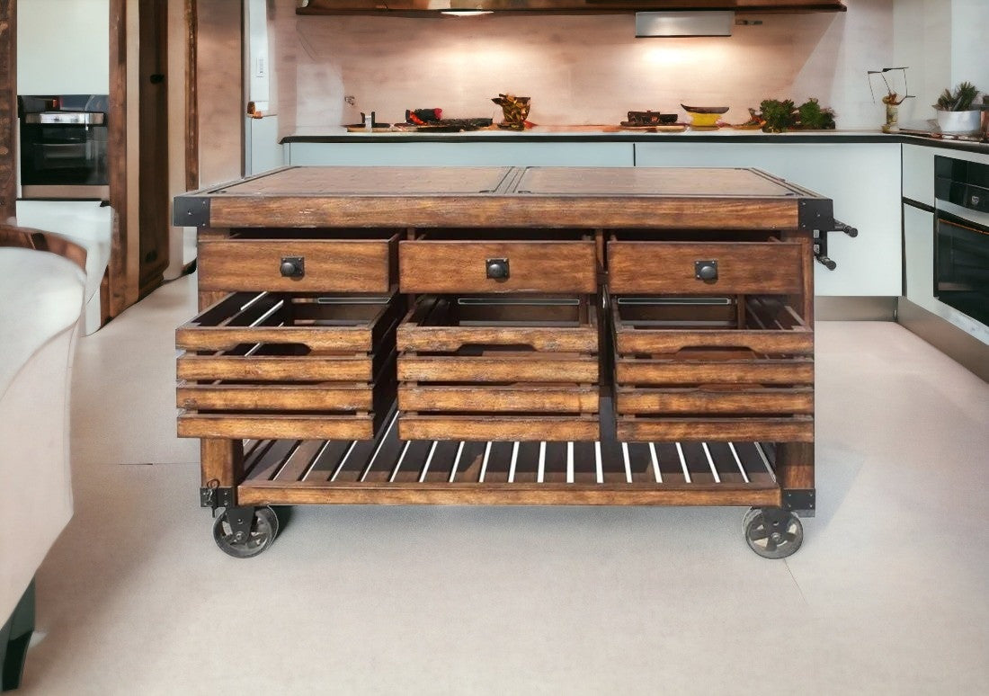 Brown 52" Rolling Kitchen Cart With Storage-Kitchen Carts-Islands-DECOROLALA