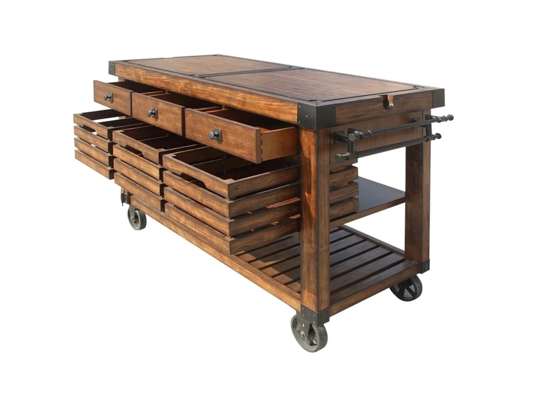 Brown 52" Rolling Kitchen Cart With Storage-Kitchen Carts-Islands-DECOROLALA