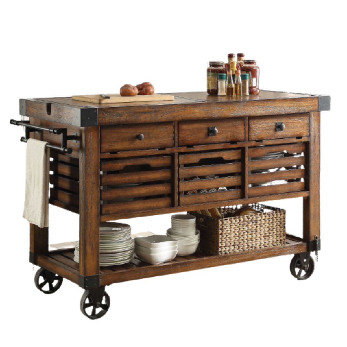 Brown 52" Rolling Kitchen Cart With Storage-Kitchen Carts-Islands-DECOROLALA