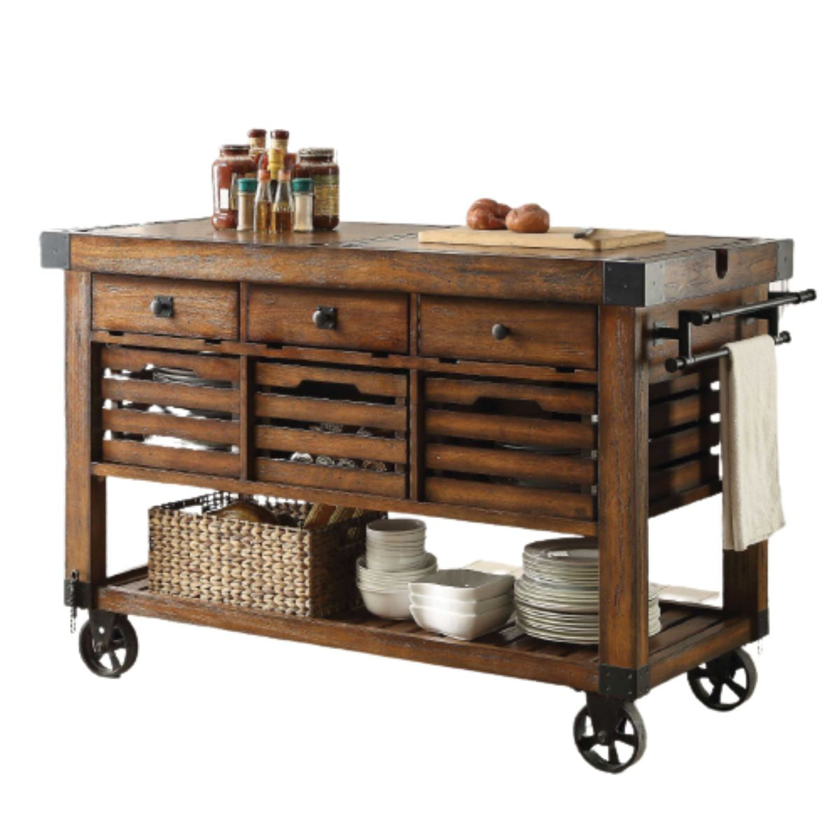 Brown 52" Rolling Kitchen Cart With Storage-Kitchen Carts-Islands-DECOROLALA