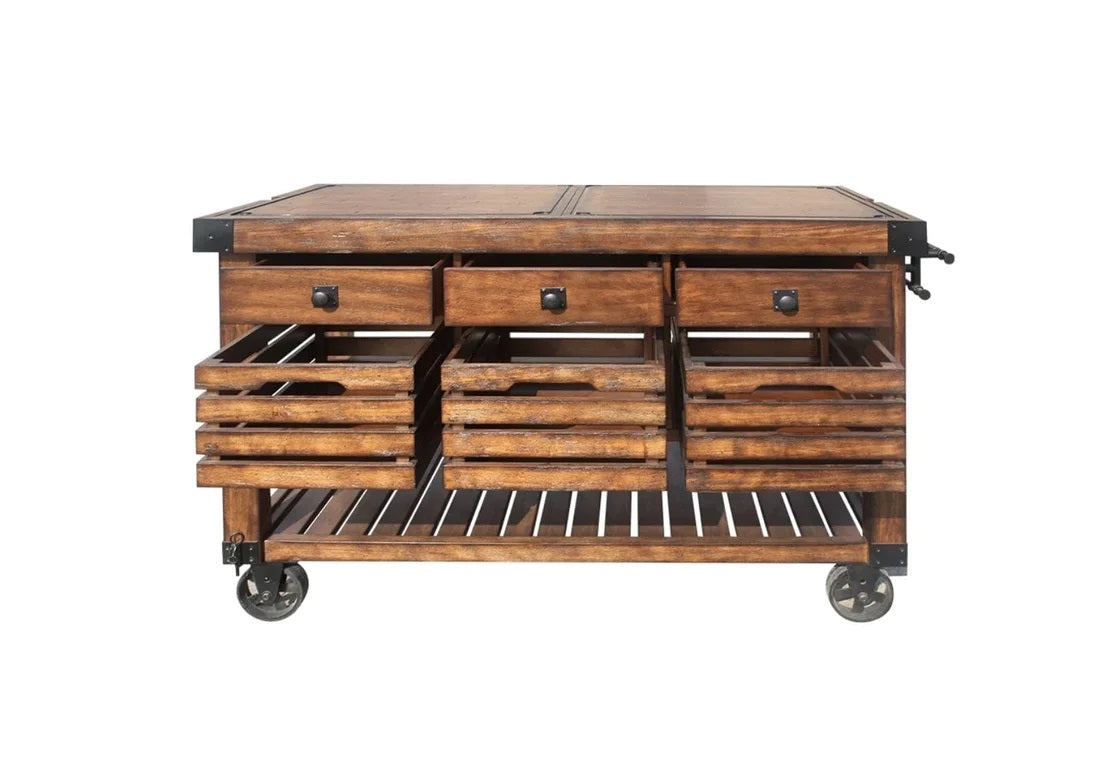 Brown 52" Rolling Kitchen Cart With Storage-Kitchen Carts-Islands-DECOROLALA