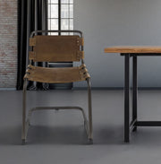 Brown And Black Leather Metal Open Back Dining Side Chair-Dining Chairs-DECOROLALA