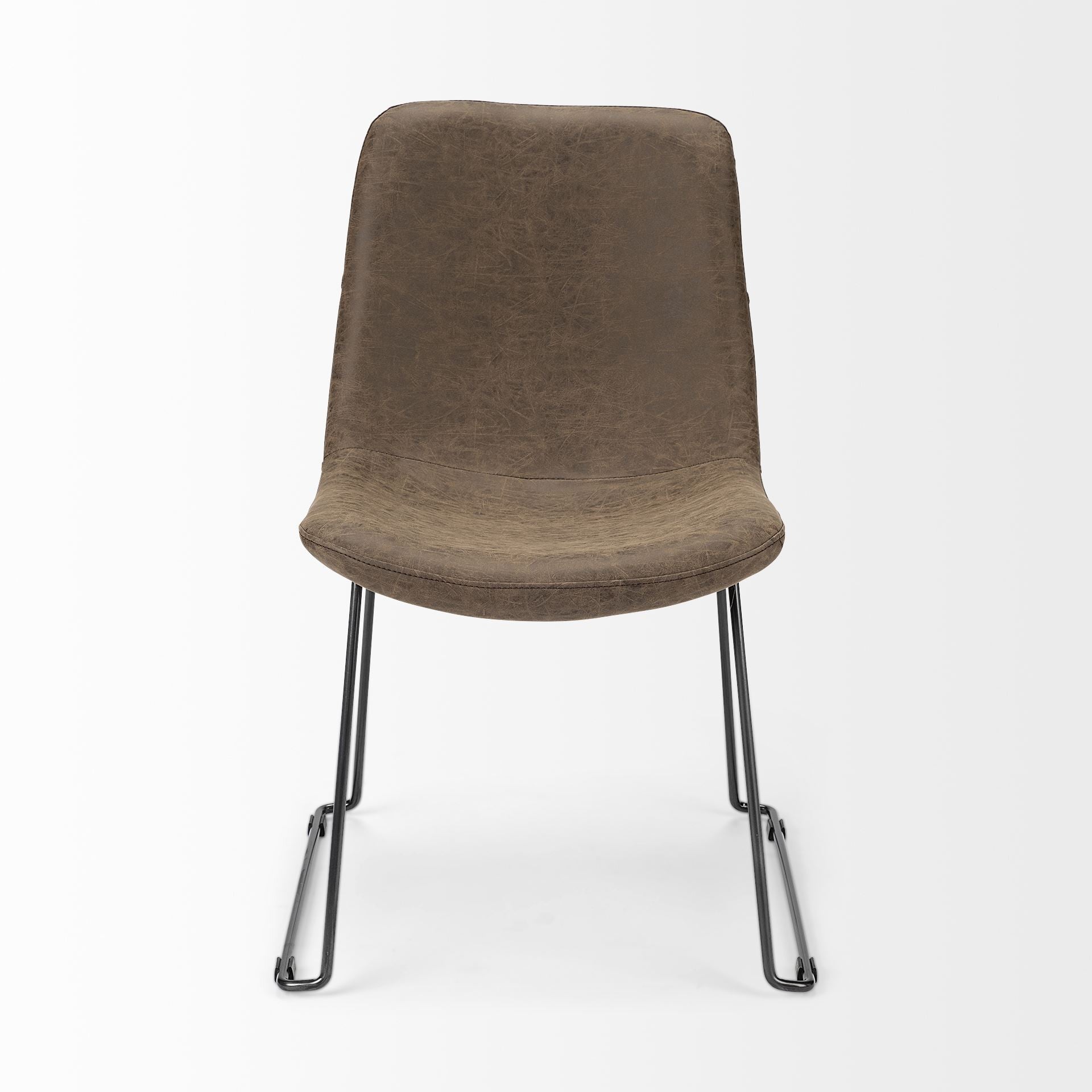 Brown And Black Upholstered Faux Leather Dining Side Chair-Dining Chairs-DECOROLALA