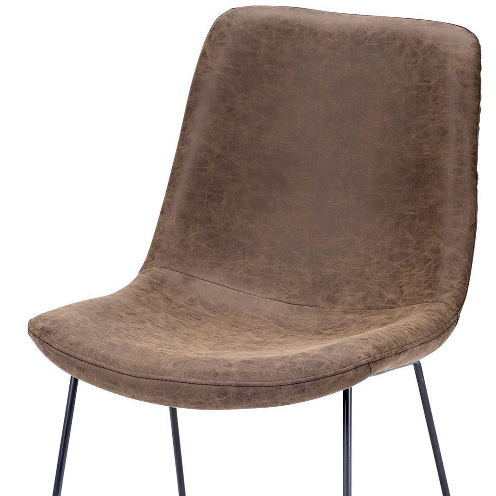 Brown And Black Upholstered Faux Leather Dining Side Chair-Dining Chairs-DECOROLALA