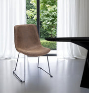 Brown And Black Upholstered Faux Leather Dining Side Chair-Dining Chairs-DECOROLALA