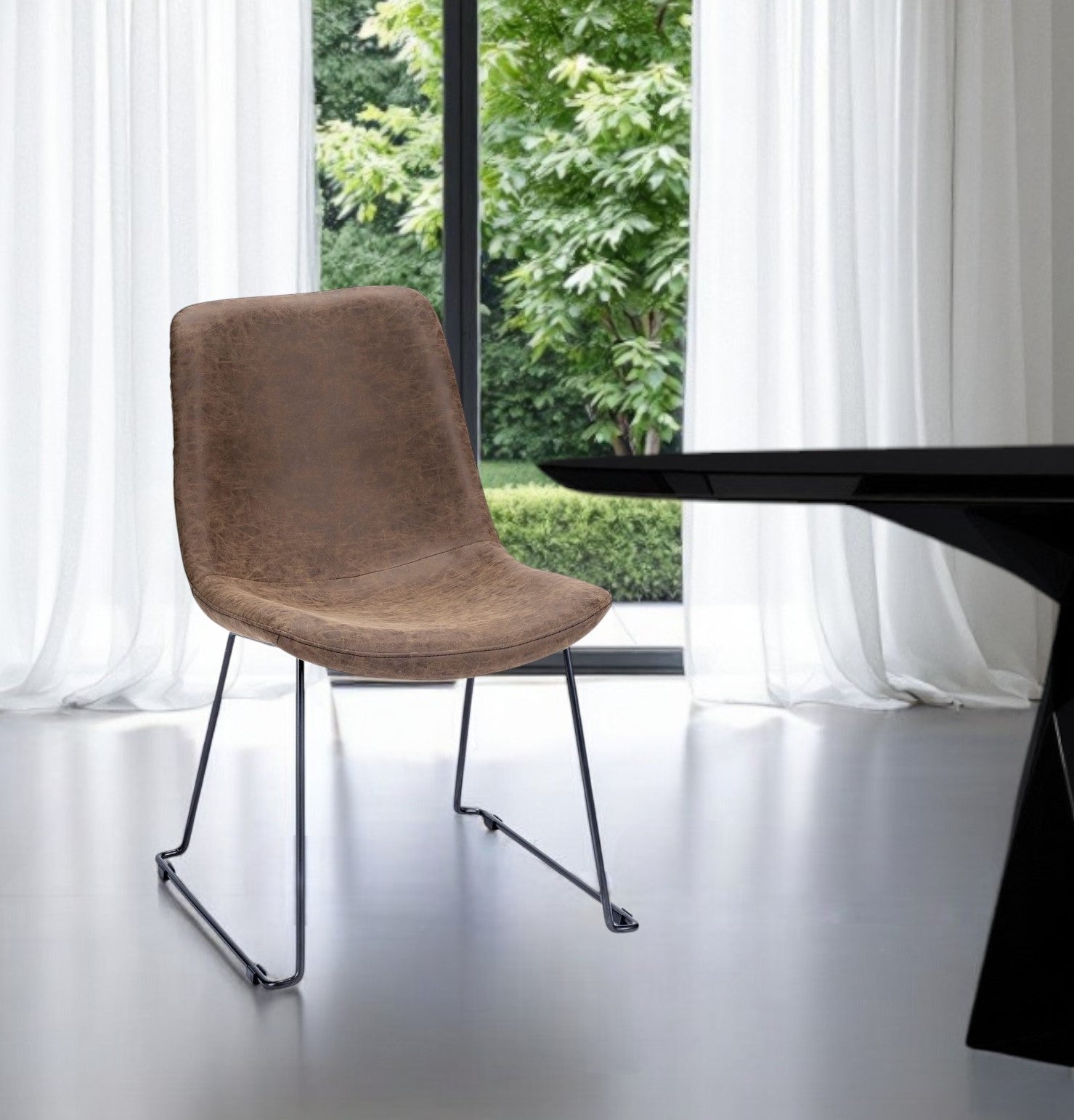 Brown And Black Upholstered Faux Leather Dining Side Chair-Dining Chairs-DECOROLALA